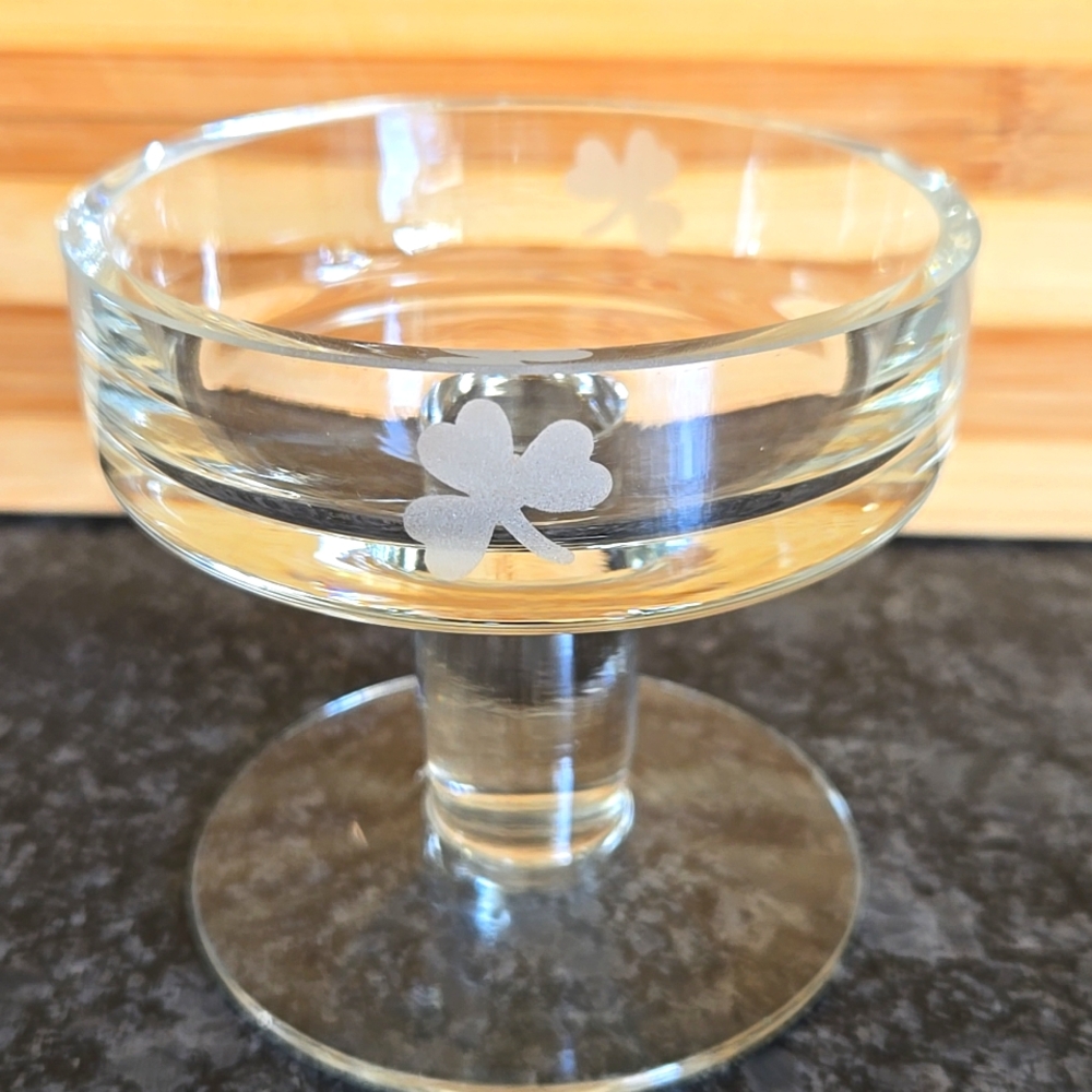 Eamon Glass Pillar Candleholder with Etched (4) Shamrocks